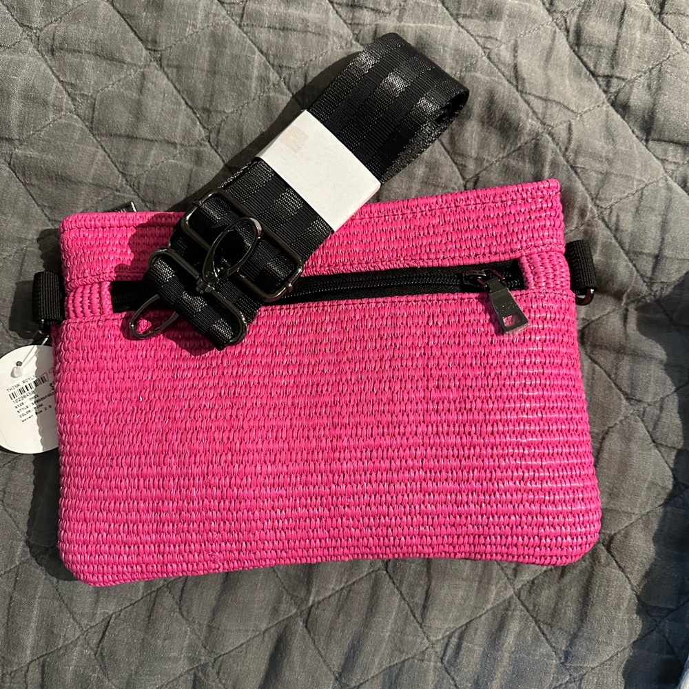 Beautiful pink woven clutch and crissbody